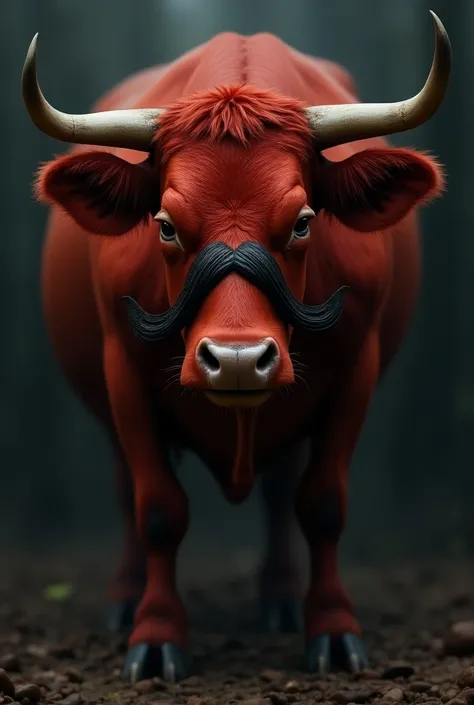 Ugly creepy red cow with a mustache svatiska Adolf Hitler 