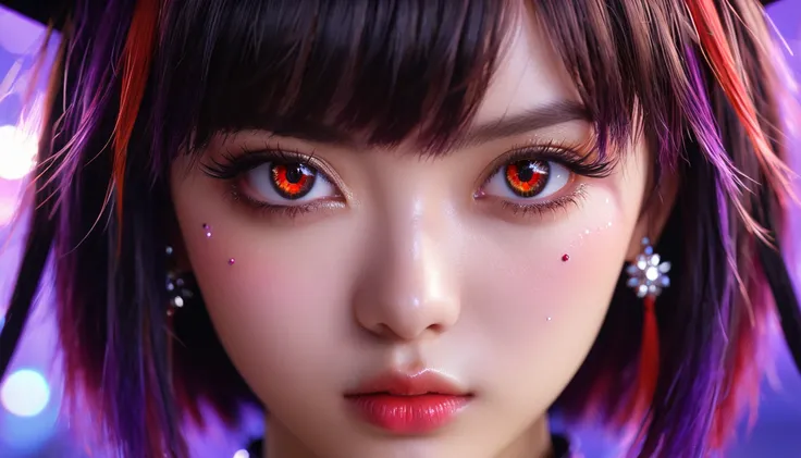 face,  Closeup ,  Closeup  shot, Sparkling hair, Sparkling clothes, Sparkling, extremely   Details eyes, Extreme Detail, Realistic,  Movie-like ,   Details, masterpiece, 4K, 8k, , Punks,, Fantasy AI_Burple,, indoor, Hu Tao ( Genshin Impact ),  Genshin Impa...