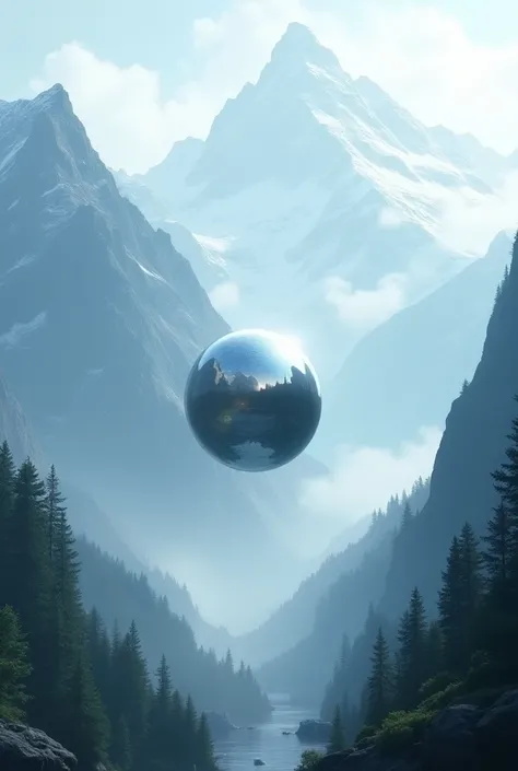 Floating Sphere in a Mountain landscape