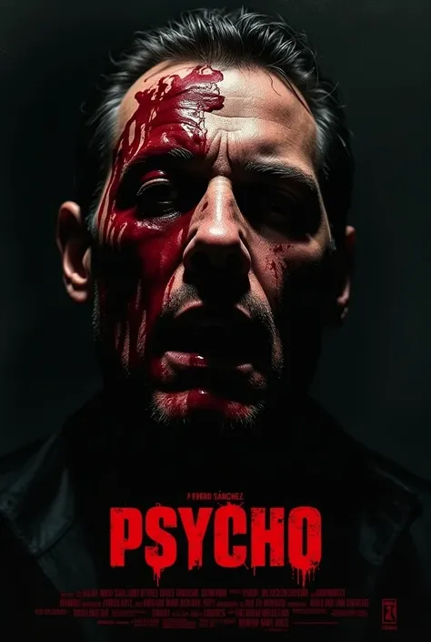 Create American film cover Psycho with a Bloody Face Pedro Sánchez 