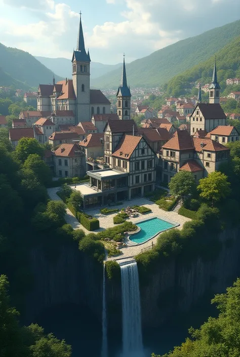  Small town where nature , the modern and the medieval ,  meets a modern mansion in the towns chasm 