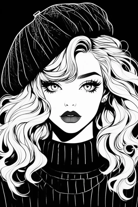 (Best quality, sketch: 1.2),
realistic,illustrator,animation,one 18 year old girl,detailed lips,jumper,custom,black and white gradient background,neon hair,texture trimming,canada,masterpiece,style retro classic,noir dark