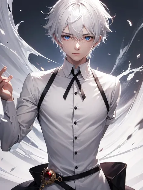 White Hair, male, Short Hair, solo,  Hi-Res, Red-eyed and blue-eyed Odd Eye, 