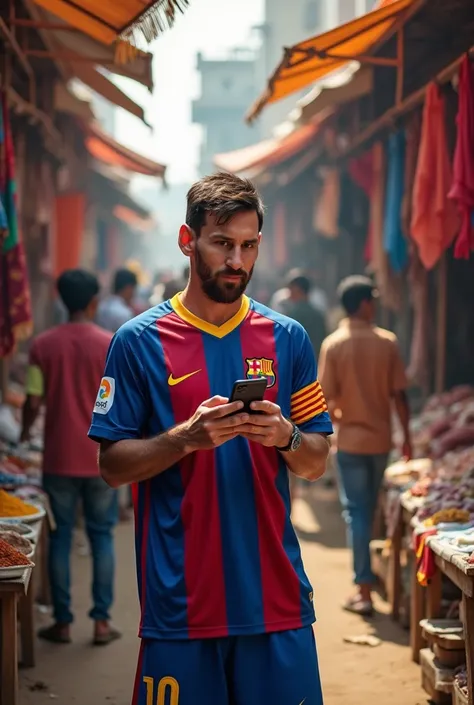 Messi selling phones in the market of india