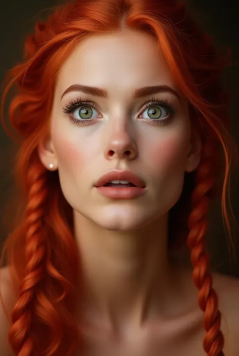  surprised very beautiful woman, photo face . red braids