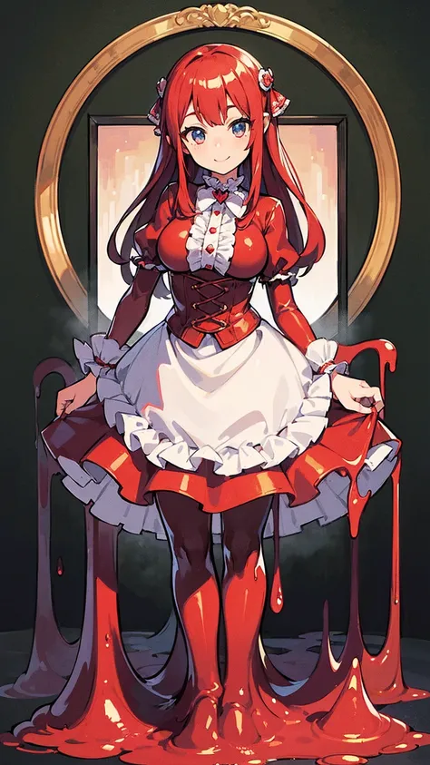 ((masterpiece,best quality,ultra-delicate,Perfect Face,detailed eyes,16k,high resolution,very beautiful girl)),((high viscosity red slime body ,melting legs:2.5,Best Anime)),sharpnes,clear,The Art of Phenomenal Depictions,melting red long hair:1.5,(1 girl)...