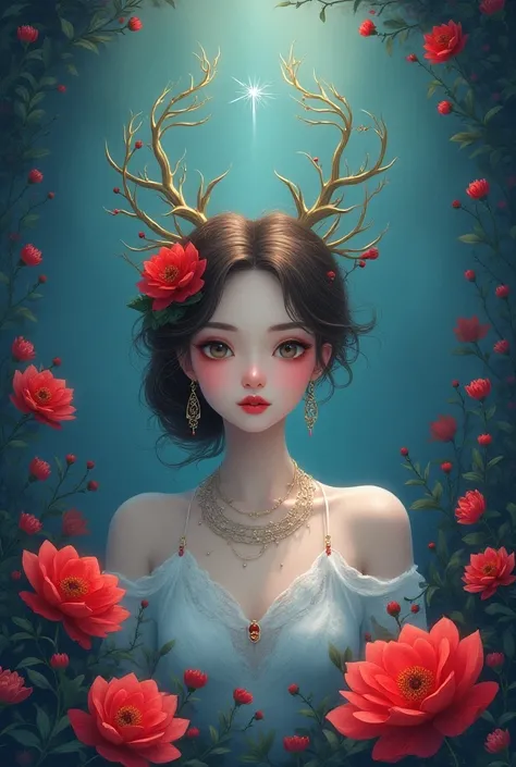 Exquisite details,  surreal atmosphere ,  ethereal beauty,  vibrant colors  ,  soft lighting, fantasy theme , mystical presence, Delicate Foliage ,  a beautiful red rose,  intricate patterns , Dream quality, Captivating gaze,  flat illustration 