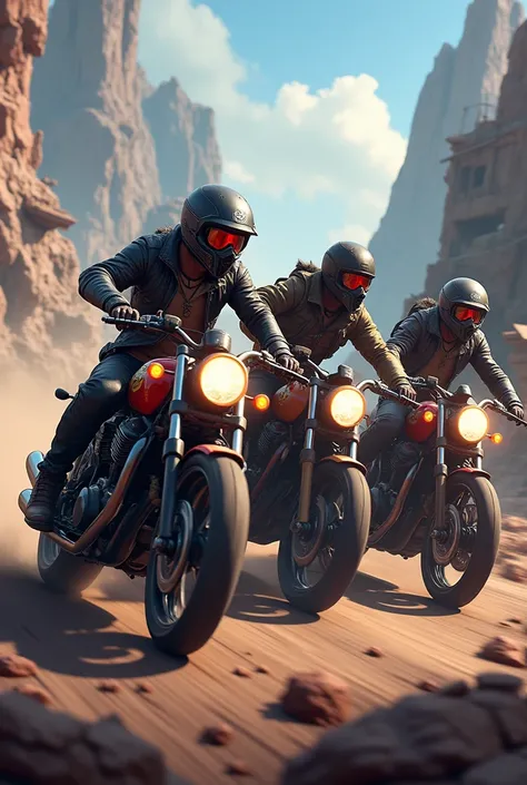 Four group Free fire character with bikes 
