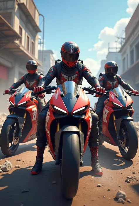 Four group Free fire character with four bikes with free fire logo
