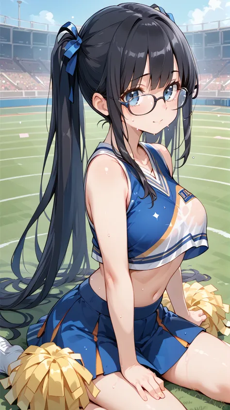 Black Hair, long hair,Pigtails,Glasses, cheerleader, cheerleading,Sweaty,lawn