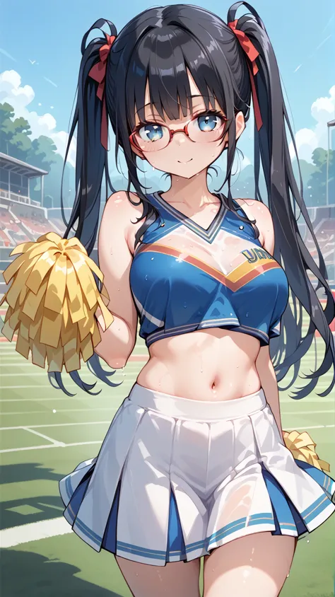 Black Hair, long hair,Pigtails,Glasses, cheerleader, cheerleading,Sweaty,lawn