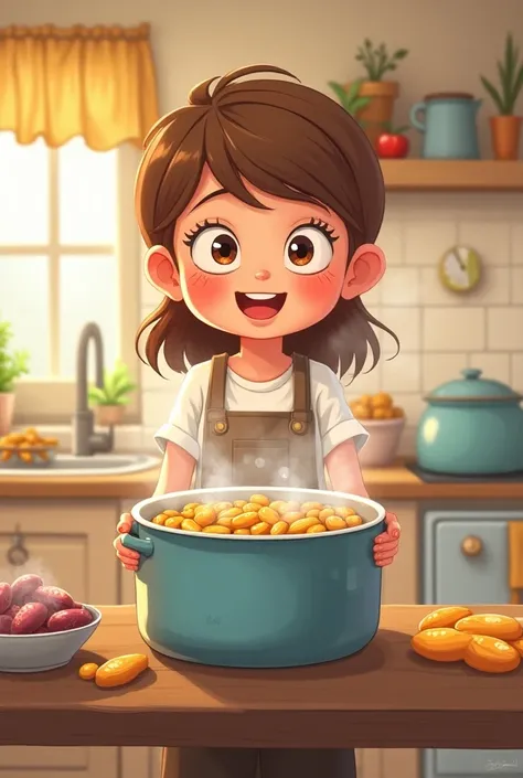 a  boils beans cartoon girl boils normal beans