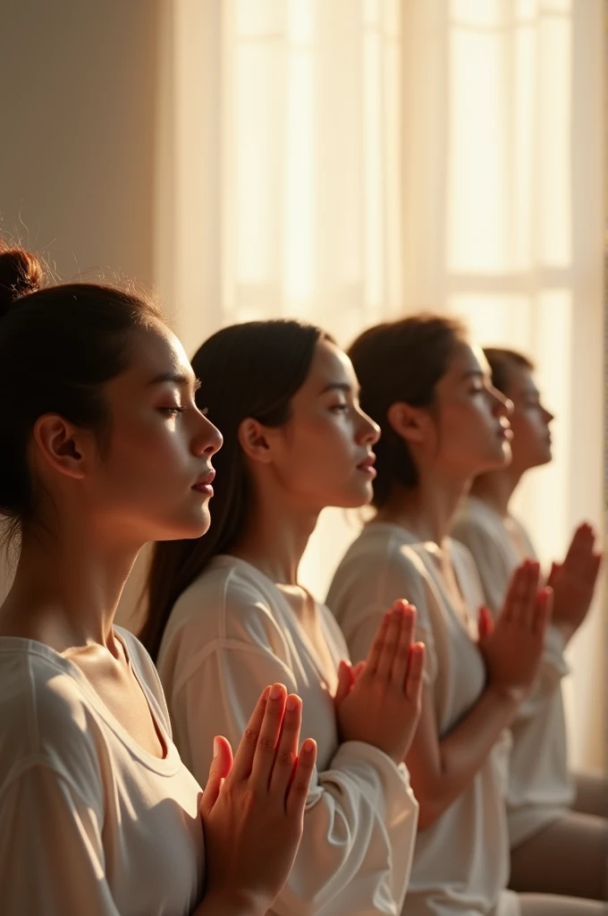 Use photos of people praying ,  with expressions of peace and surrender.