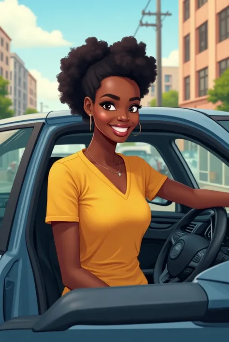 dessiner femme africain noir qui est satisfait de la perfectionnement de sa conduite automobile en présence du formateur 