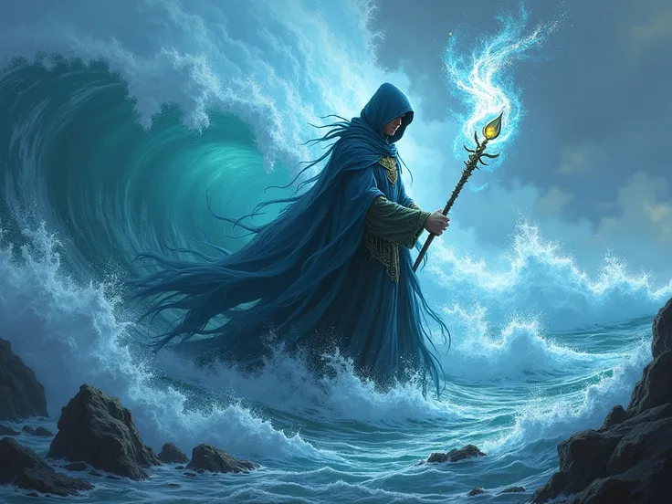 ocean, magic, hood, man, Staff,Fantasy, Wizards of the Coast LLC，Magic:the Gathering.