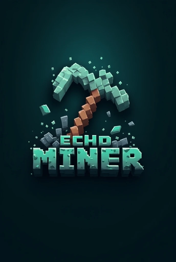 Design a Minecraft-inspired YouTube channel logo for a channel named EchoMiner. Center the logo around a stylized pickaxe that appears to be echoing outward, with layered or shadowed outlines creating a ripple effect. Use blocky, pixel-style text for EchoM...