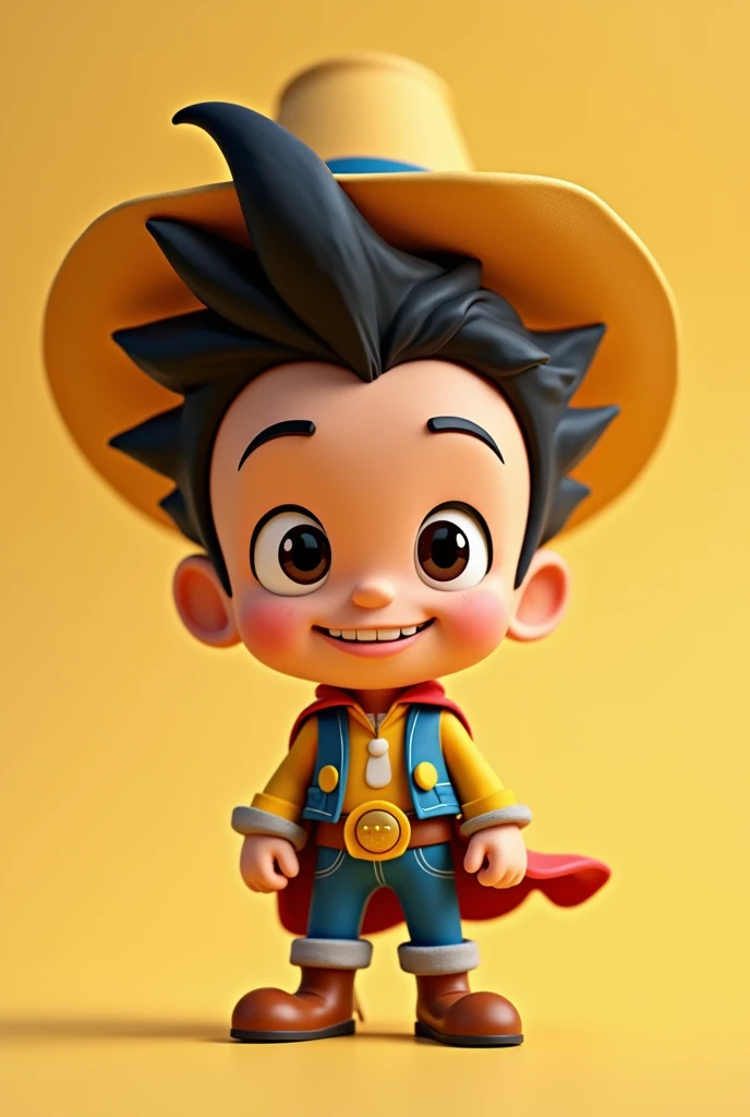 lucky luke chibi mignon, rendu 3D, haute résolution, détails élevés, éclairage doux, haute qualité, hyperréaliste, très détaillé, haute définition, photographie de haute qualité, arrière-plan de couleur unie, sourire malicieux, plan du corps entier, --ar 2...