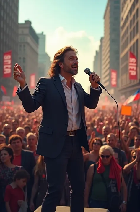 Javier Milei singing in front of a crowd