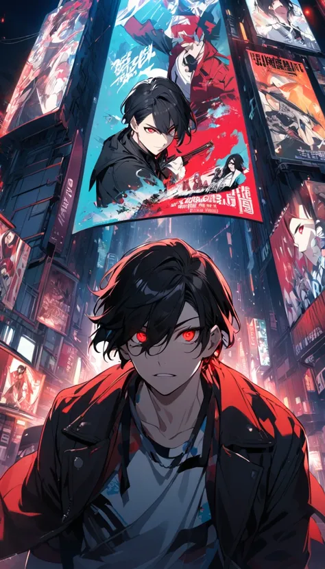 Men in red eyes,Black hair,poster,Glowing eyes,cool