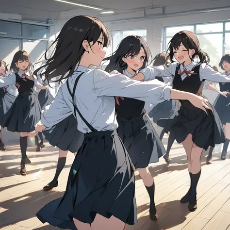 Female students dancing in the classroom