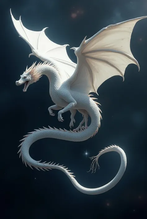 A powerful white armored dragon in space.