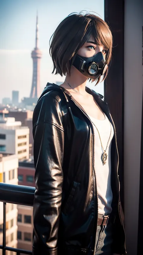 maxine caulfield from life is strange, wearing shades eyewear, wearing tech gas mask, dark eyeline makeup, (glowing_eyes:0.9), s...