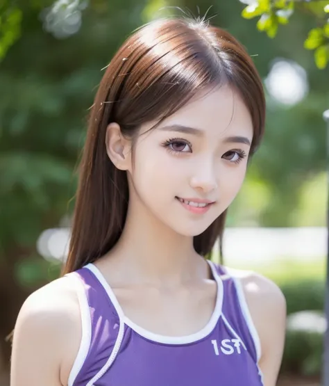 shibuya kanon, solo, perfect eyes, purple eyes:1.2, perfect lips, cute face, blush face, training clothes, 1girl, solo, ((, full body)), masterpiece:1.1, realistic:1.2, cute girl, cute face, smile, perfect eyes, perfect skin, lustrous skin, shiny skin, loo...