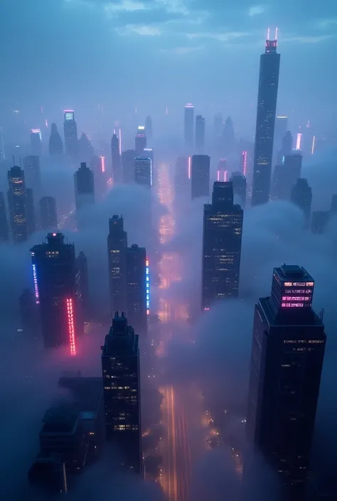 The entire misty neon city is visible under 360°