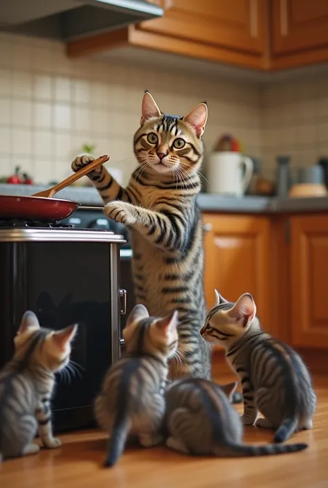 Photoshot kucing lagi masak di gangu anak anaknya