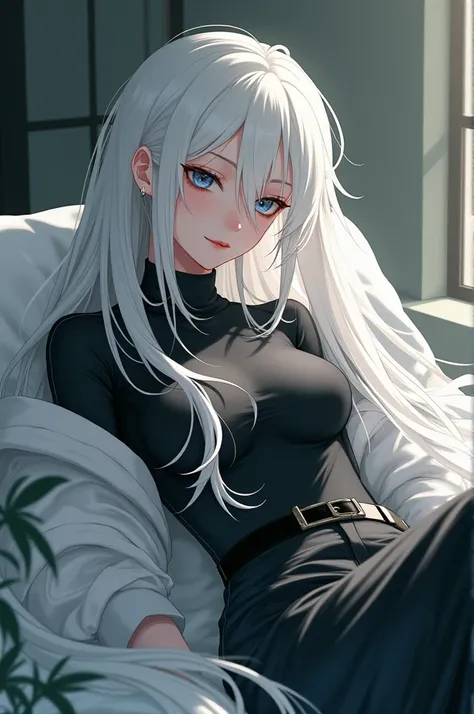 anime cool white hair lounging