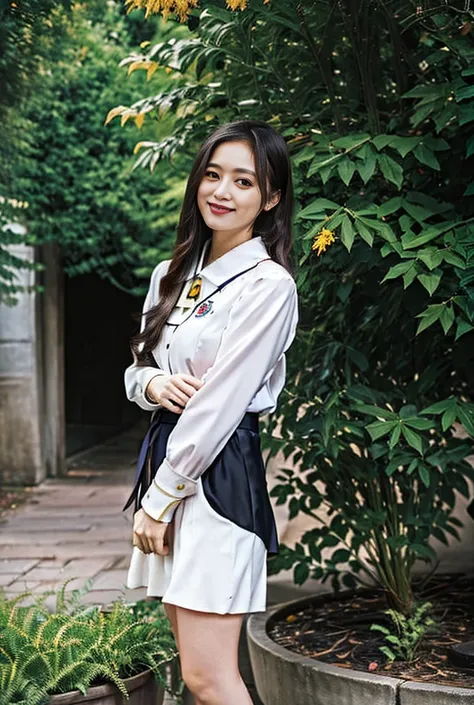  season is autumn yellow metasequoia tree-lined street, she is a 25 year old idol （ smiling brown hair wavy long hair big breasted slender  ） Dressed in elegant clothes  （ white long coat, pink silk collared blouse, tight black skirt, black skirt, black hi...