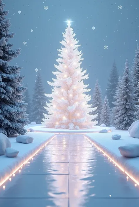 Picture of the Christmas runway with the white tree and no one parading