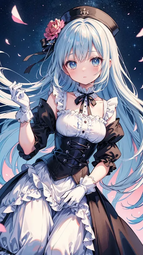 (masterpiece), (Best Quality),  Victorian Girl Illustrations 、Cute girl、anime、 1. **Low Fashion**:  Victorian fashion is characterized by dressy and elegant designs。Ruffles and lace、  Corset  、 Lets incorporate elements such as long dresses 。 2. **Hairstyl...