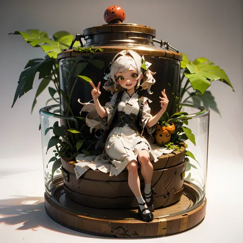 3D-illustration of a very cute girl figure in a jar, Masterpiece((must)), Palm-sized, cute, The face is dense((must))