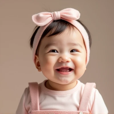 "Une photo de profil adorable ultra réaliste, ultra résolution, ultra résolution 4k, 8k Montreant un bébé 2 ans souriant, bien habillé dans une tenue élégante aux couleurs pastel. Le bébé porte un accessoire mignon comme un petit chapeau ou un nœud. La pho...