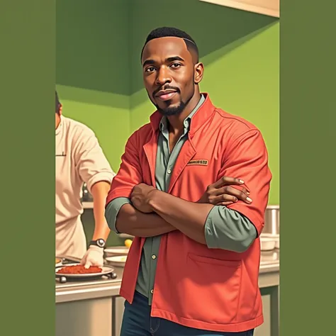 Illustration of a black chef without a beard and a chef&#39;s hat