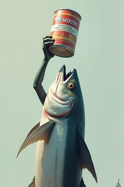 A tuna holdin a pin can full of mercury