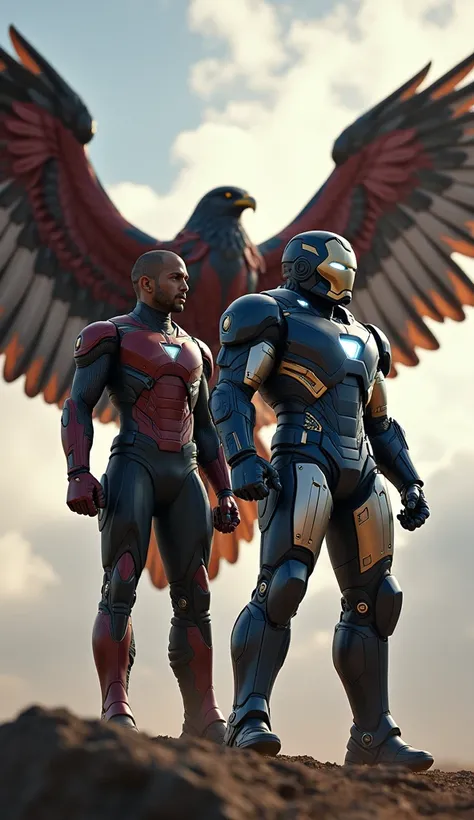 Create an image of the falcon and war machine side by side 