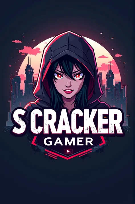 This is a gaming logo that features the name S cracker gamer in a futuristic fort and a off white colour and girl anime avtar, the logo also has a stylized controller icon and a YouTube play button in the background. The logo is designed to be attractive a...