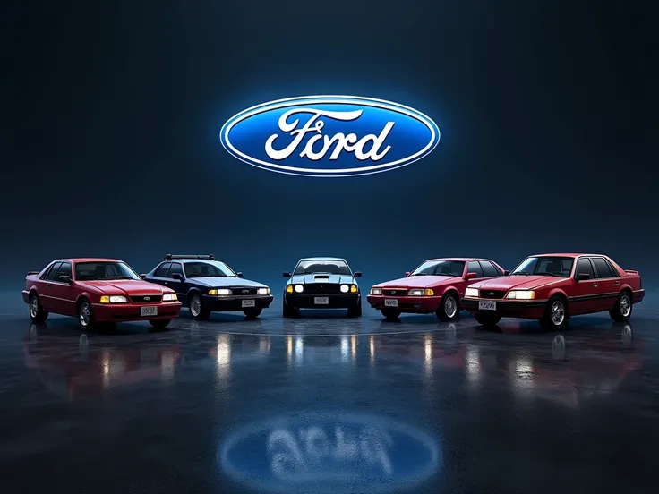 an image of the Ford brand and the cars it manufactured in the late 90s, on a dark background