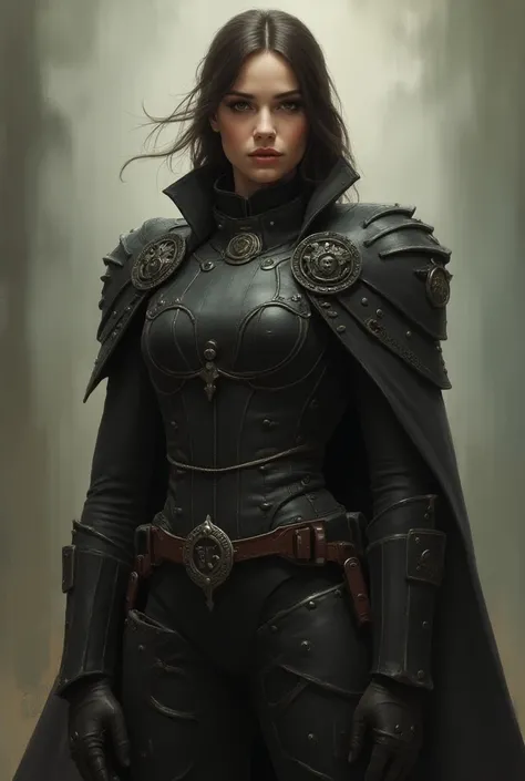 chef-dœuvre, qualité supérieure, (big tits: 1.2), ultra detail, Brouillard, by artgerm, guy denning, jakub rozalski, magali villeneuve and charlie bowater, officer, warhammer 40k, portrait, painting, woman, officer clothes, full body lenght, oil painting,