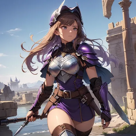 Masterpiece, HD, High Resolution, Best Quality, High Quality, High Details, Super Detailed. High fantasy genre, fantasy artwork. Solo character alone.
{{(A 40-years-old female-human-soldier:(appearance: fair-skin. full body covered and claded in armor and ...