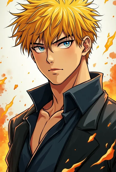 Laki-laki, young , height 190 cm, blonde hair, sharp eyes ,big nose, thick lips, manhwa.
