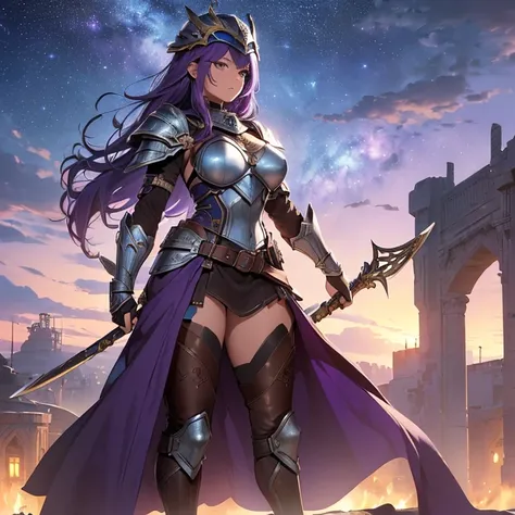 Masterpiece, HD, High Resolution, Best Quality, High Quality, High Details, Super Detailed. High fantasy genre, fantasy artwork. Solo character alone.
{{(A 40-years-old female-human-soldier:(appearance: fair-skin. full body covered and claded in armor and ...