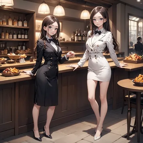 (1girl, masterpiece:1.5),(best quality, highest quality, Highest Resolution, ,Detailed depiction,Detailed Images:1.3),((whole body from toes to head, Full Body Shot, Including face)), 4K,Beautiful woman,(uniform suit), tight skirt, ((High heels)), In front...