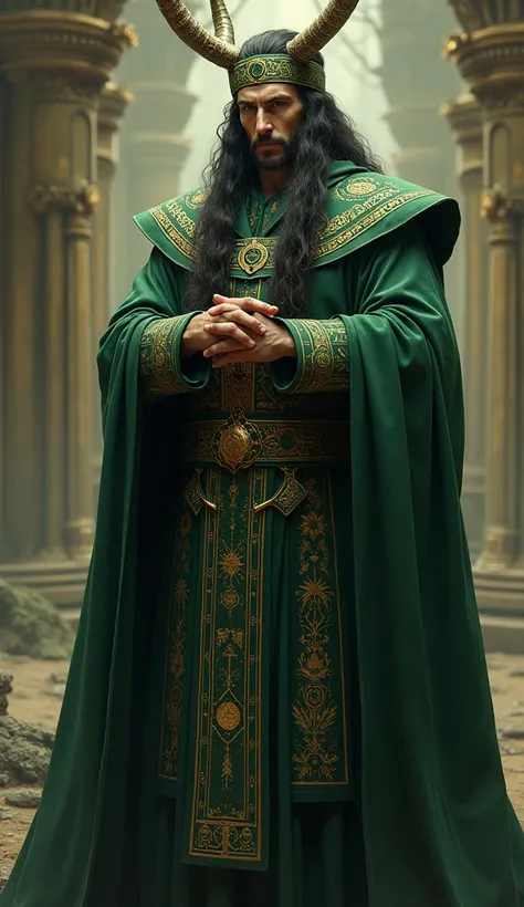 Loki & Elder

Visual :  A dark green and gold costume with a long ceremonial cloak ,  filled with mystical inscriptions .  He wears the classic Loki headband ,  but with symbols that refer to ancient spells and the wisdom of the Elder .

details:  It combi...