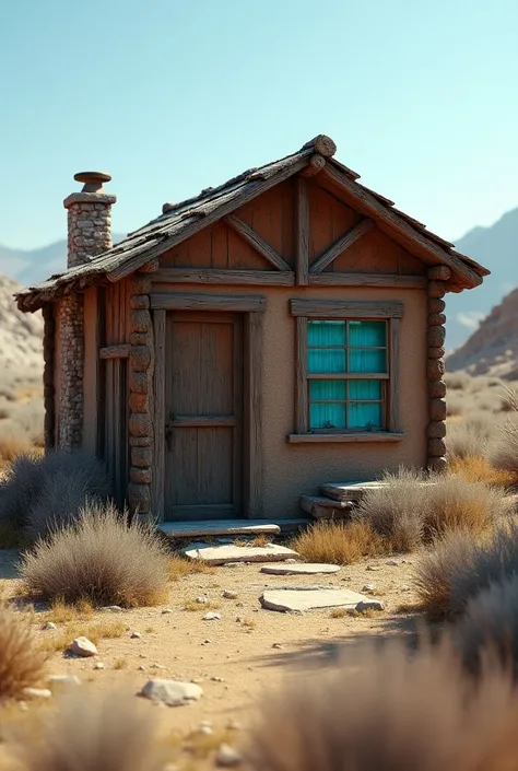 cabin, with  ,  gable roof ,  xerophile place ,  photo 100 meters away,  turquoise windows ,  place jadacaquiva 