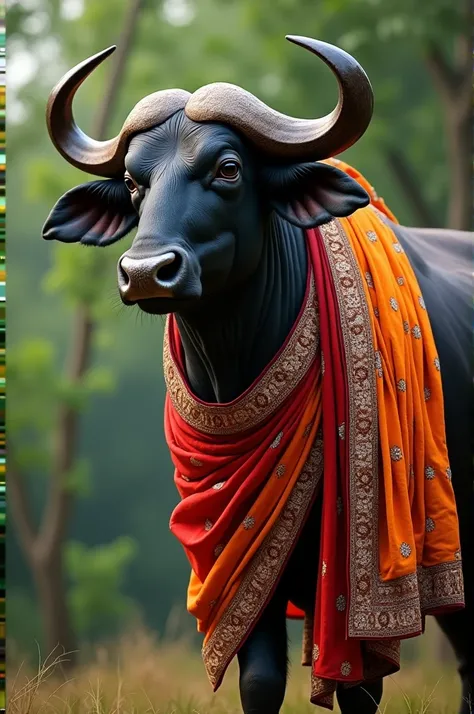 Generate an image of  buffalo in saree