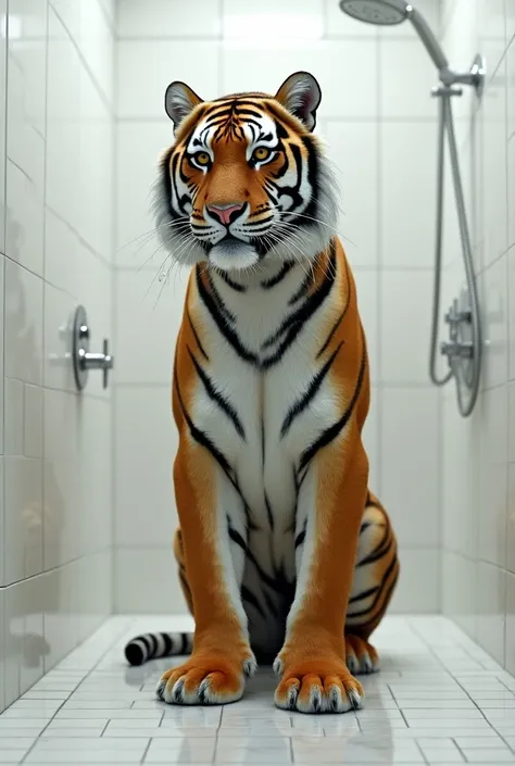 Draw a tiger taking a shower