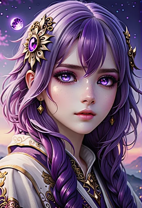 (high resolution),(beautiful detailed eyes), (detailed face), (white skin:1.8,fair skin,smooth skin), (1 girl:1.52), (purple hair:1.35), (heterochromic eyes), (detailed eyes), (purple eyes:1.37), (sparkling eyes), 